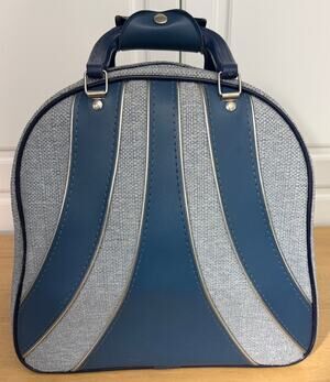 Vintage Brunswick Bowling Bag in Blue and Tweed with Metal Rack